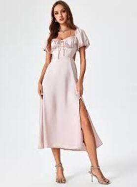 NWT Cider pink Satin Knotted Puff Sleeve Split Midi Dress sz XL